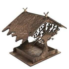 Wooden Home Garden Outdoor Bird Feeder Garden Pendant Decoration Feeder (Option: Wood color C)