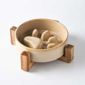 Japanese Style Ceramic Pet Cat And Dog Bowl (Option: Medium-Brown Single Wooden Frame)
