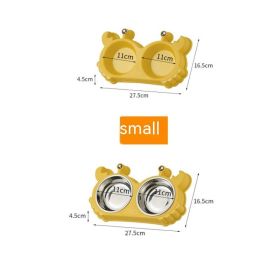 Pet Double Bowl Cat Bowl Removable Stainless Steel (Option: No Liner Double Bowl-Small Size & Yellow)