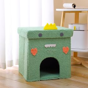 Fully Enclosed Foldable Cat Nest Four Seasons Universal Gift Box House Ins Style (Option: Carton Packaging-Green Dinosaur Folding Nest)