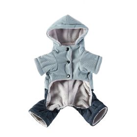 Corduroy Pet Four-legged Hooded Fleece Lined Coat (Option: Blue Feet With Denim-S)