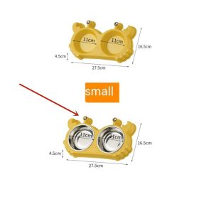 Pet Double Bowl Cat Bowl Removable Stainless Steel (Option: Stainless Steel Double Bowl-Small Size & Yellow)