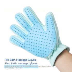Suede Pet Five Finger Gloves Bath Massage Float Hair Cleaning Comb Hair Cat Petting (Option: Blue Right Hand-1pc)
