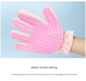 Suede Pet Five Finger Gloves Bath Massage Float Hair Cleaning Comb Hair Cat Petting (Option: Pink Right Hand-1pc)