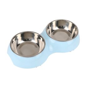 Round Two-in-one Pet Double Bowl Dual-use Cat Bowl (Option: blue stainless steel)