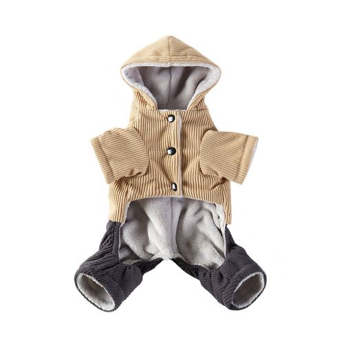 Corduroy Pet Four-legged Hooded Fleece Lined Coat