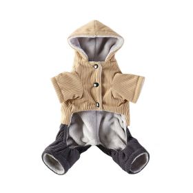 Corduroy Pet Four-legged Hooded Fleece Lined Coat (Option: Yellow Corduroy-XXL)